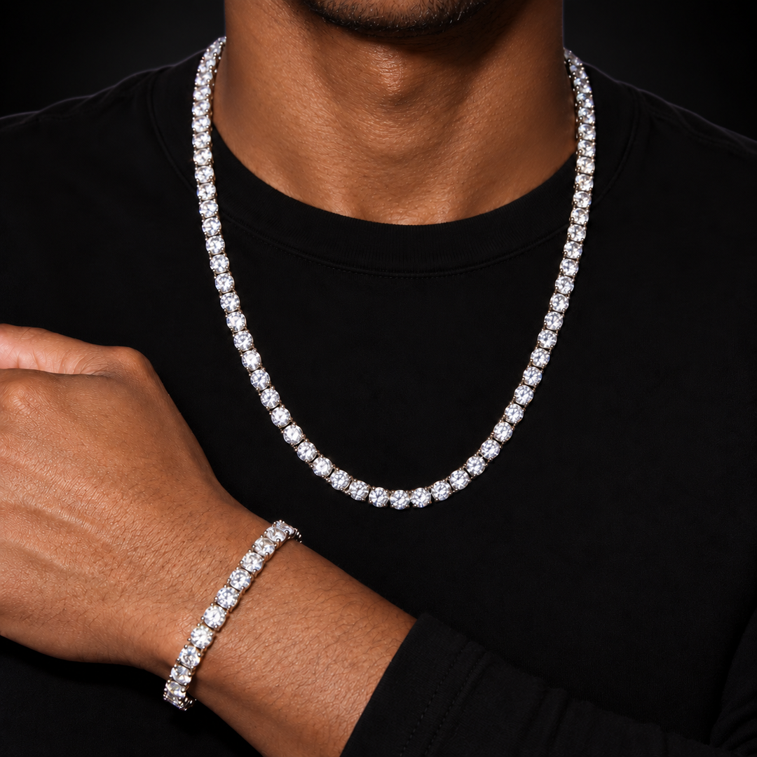 Tennis Chain und Tennis Chain Bracelet getragen